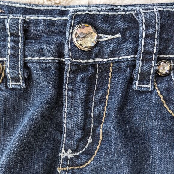 RARE Vintage Seven7 Crystal Embellished TULIP Flare Low Rise Topstitch Jeans 28 - Picture 2 of 9